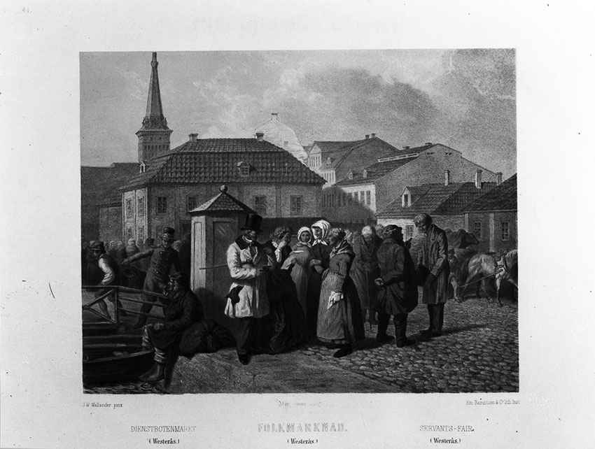 Folkmarknad, tecknad av J.W. Wallander.