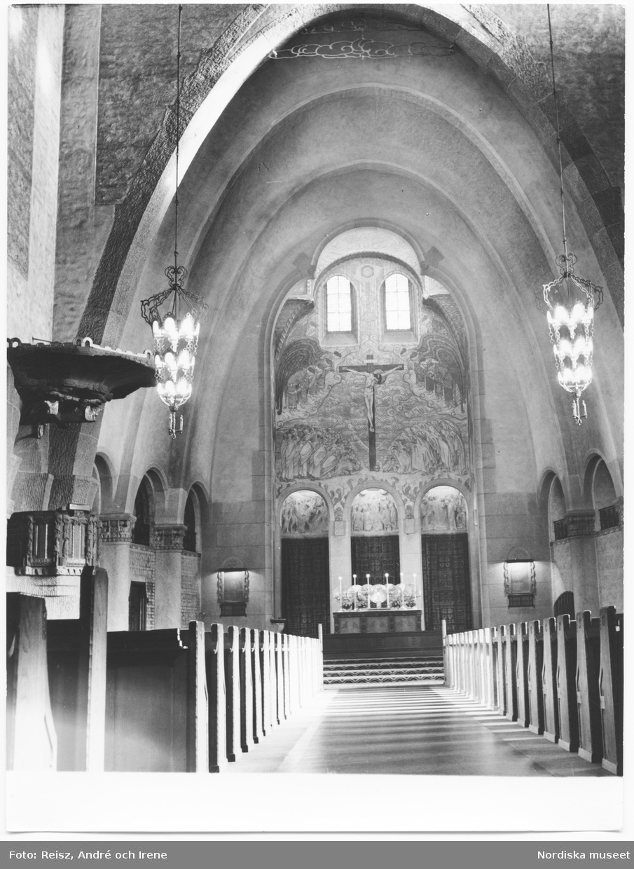 Stockholm. Interiör av Engelbrektskyrkan av arkitekten Lars Israel Wahlman slutförd 1914. Den räknas som ett av de främsta verken av genomförd jugendstil från början av 1900-talet