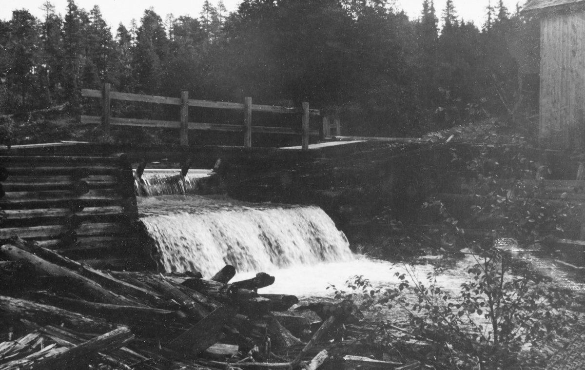 Dammen ved Skjerva sag i Lunner kommune på Hadeland, fotografert sommeren 1938. Dette sagbruket ligger ved utløpet av Damtjernet, et lite vannspeil mellom innsjøene Skjellbreia og Skjerva med cirka 2,5 meters høydeforskjell opp til Skjelbreia og snaut 5 meter ned til Skjerva. Dette siste vannfallet, som ble regulert ved hjelp av de avbildete dammen, gav antakelig energi til vannfallet. Dammen var en tømmerkistekonstruksjon, som da dette fotografiet ble tatt begynte å bli ganske forfallen. 

I Sverre Solbergs bok «Elvelangs på Romerike: Leira fra Hadeland til Øyeren» (2007) kan vi lese dette om opphavet til sagbruket ved Damtjernet:

«Det var generalløytnant Caspar Herman von Krogh som sikret seg området omkring Skjerva og etter hvert også skogstraktee langs Leiravassdraget ved Avalsjøen og Leirsjøen. Generalløytnanten hadde nok store planer for tømmerdrift og sager ved Skjerva, men fikk avslag på søknaden han leverte i 1783 om å bygge nytt sagbruk. På den tida var sagbrukene strengt regulert, og bare såkalte privilegerte bruk fikk lov til å sage tømmer for salg, og kun med faste kvoter. Avslaget falt neppe von Krogh lett for brystet, for han bygde sagbruket i Skjerva likevel! Og året etter, i 1784, ga Staten ved det såkalte Rentekammeret von Krogh tillatese til å hogge tømmer … verd hans allerede oppbyggede sagbruk. Tillatelsen gjaldt bare for få år fram til 1788, men von Krogh drev saga videre uten fornyet tillatelse. Dermed ble han ilagt mulkt, men samtidig fikk han også et 10-års løyve til å drive saga videre.
Generalløytnanten døde i 1802, og året etter solgte arvingene de store eiendommene ved Asakskogen, Skjerva-området og langs Leiravassdraget til assessor Haagen Mathiesen på Eidsvold. I dag er bedriften på Eidsvold kjent som konsernet Mathiesen-Eidsvold Værk. Løyvet til å drive Skjerva-saga gikk ut i 1805, noe assessor Mathiesen muligens ikke var klar over. I hvert fall drev han både hogst og sagbruk videre med stor støtte fra de lokale skogbrukene. 
I protokollen til Hadelands og Lands sorenskriveri 22. november 1793 står å lese at generalløytnant von Krogh … til bekvemmelighet for sine sagfolk har latt oppbygge 3 stuebygninger, 1 fehus og 1 smie og fikset opp gården Schierven. …
Dagens hyttelandsby ved Skjervetråkket ble reist etter at Gran allmenning kjøpte opp sagene ved Skjerva og på Sagvoldeh ved vannet Vassbbråa noen kilometer lenger nord. …»