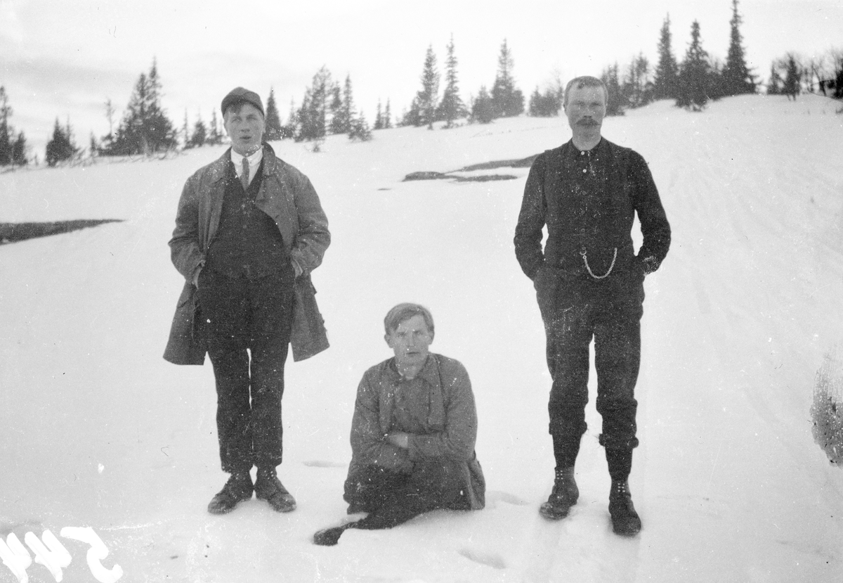 Bildet viser portrett av Olav Ø. Haukås, ukjent person og Olav J Haukås

Fotosamling etter Øystein O. Jonsjords (1895-1968), Tinn.