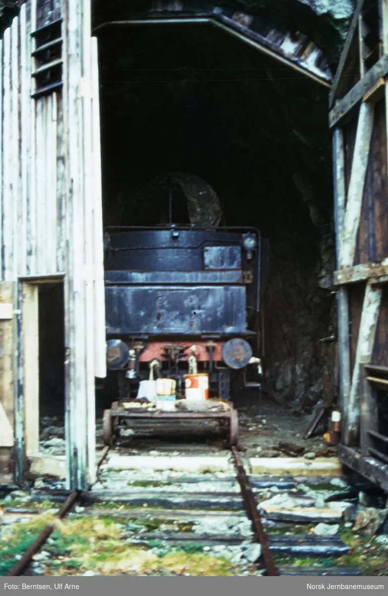 Beredskapslokomotiver hensatt i Lyngodden tunnel i Drangsdalen mellom Moi og Heskestad stasjoner på Sørlandsbanen. Nærmest damplokomotiv type 63a nr. 5856
