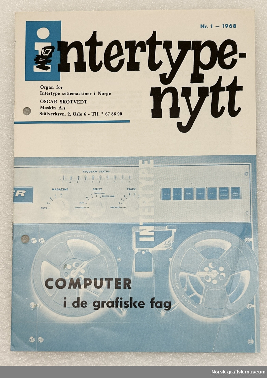 Intertype-nytt, hefte nr. 1, 1968.  Fra Oscar Skotvedt.