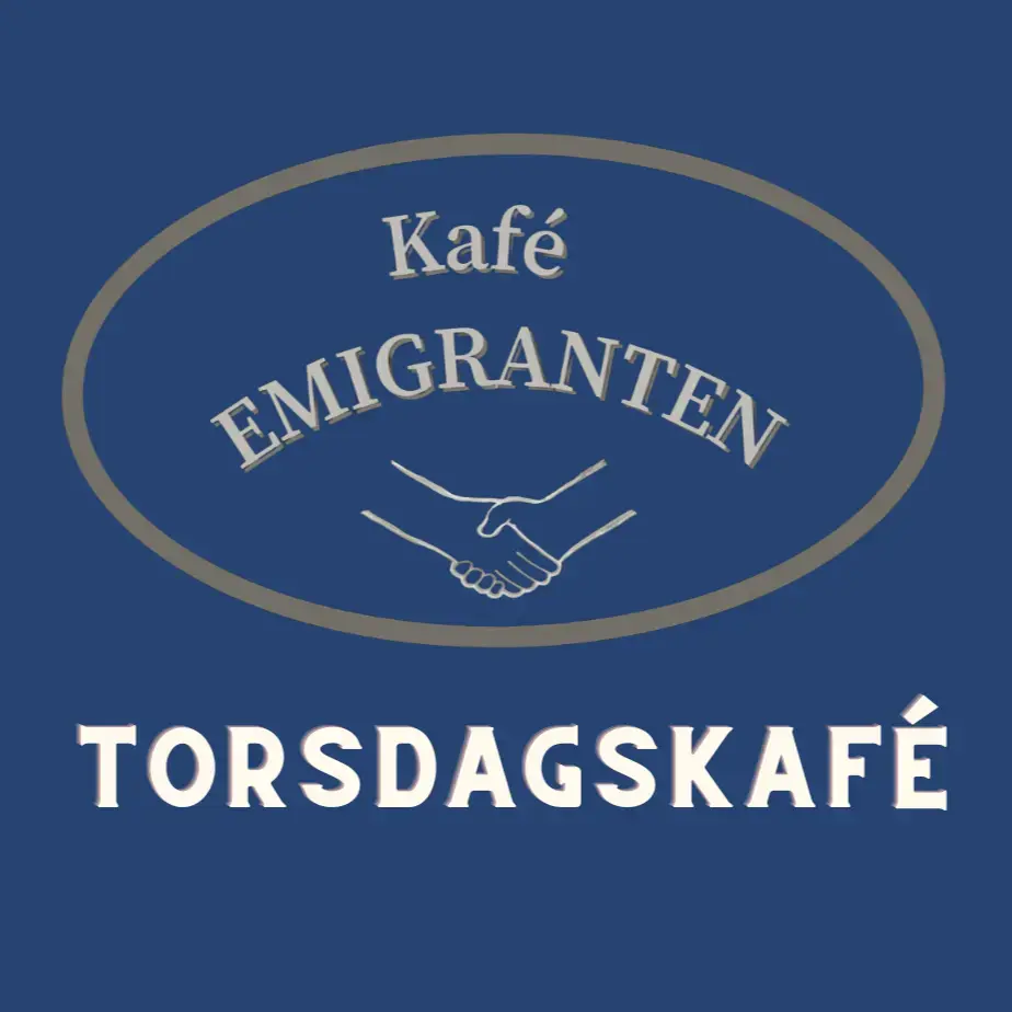 To hender som helsar i logo til Kafe Emigranten