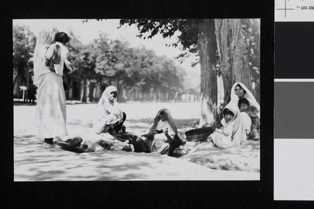 En gruppe kvinner vasker tepper i en av byens vannkanaler. Fotografi tatt av/ samlet inn av Elisabeth Meyer fra reise til Iran 1929.