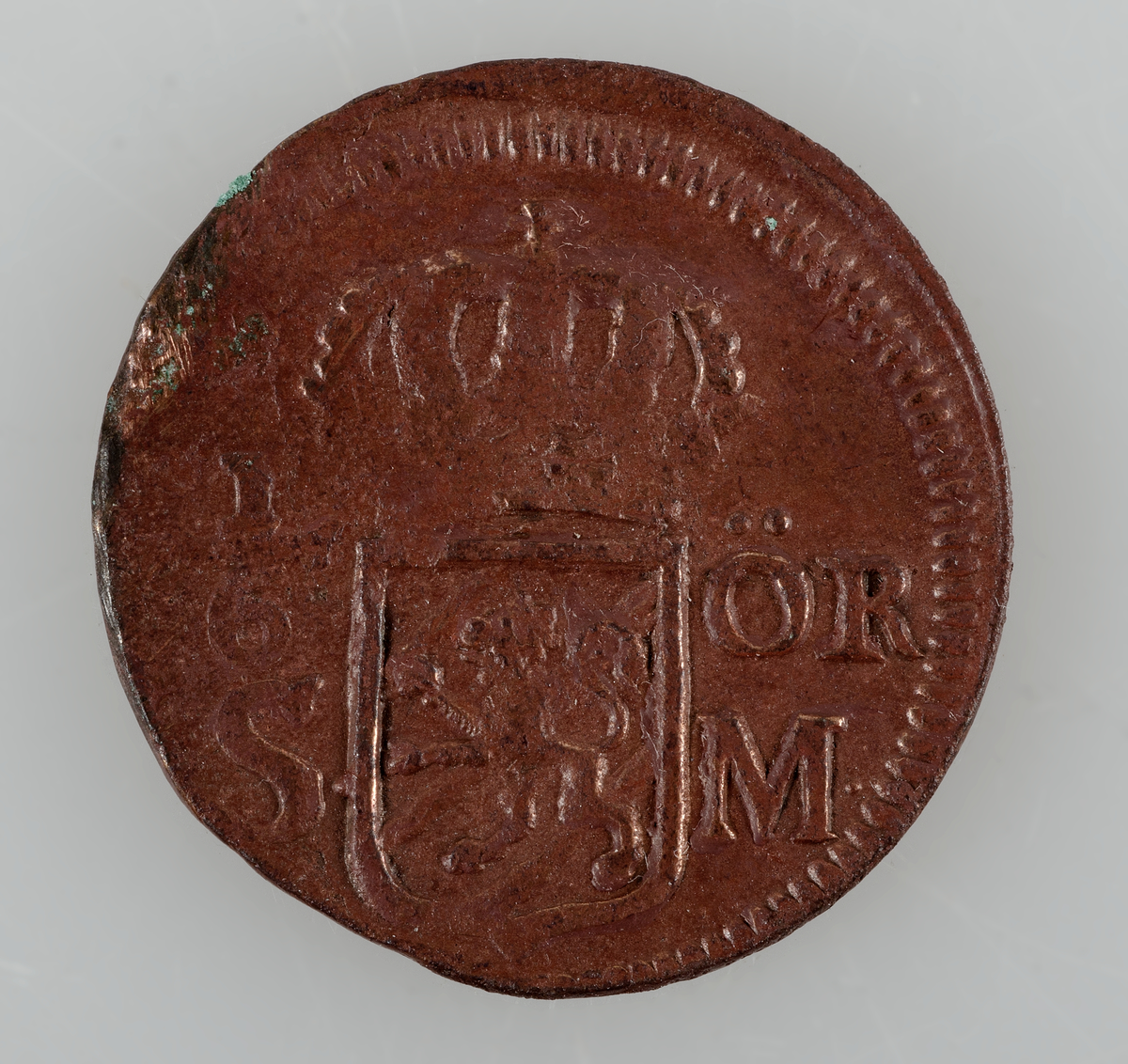 Mynt. 1/6 öre SM 1715 (Karl XII). Präglat i Avesta.