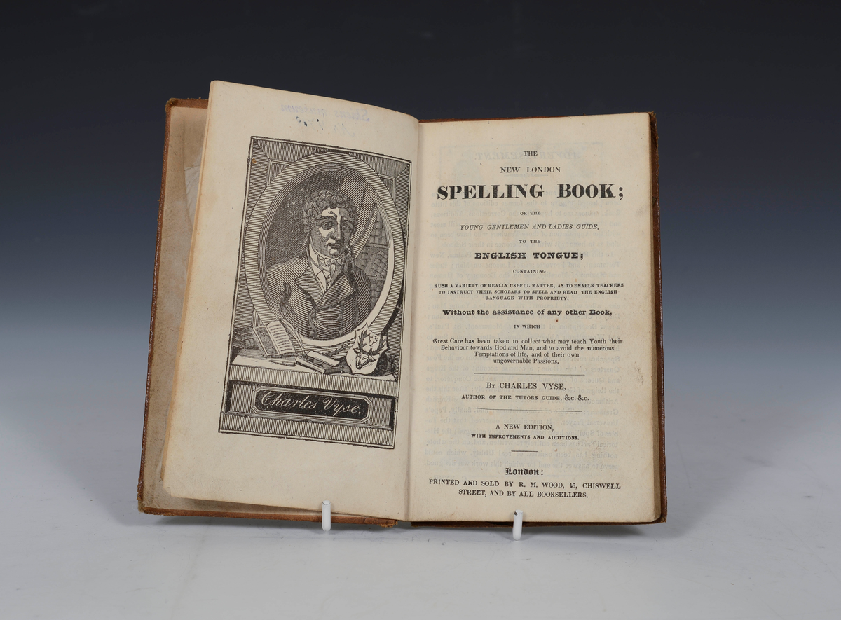 Prot: "The new London Spelling Book" av Charles Vyse. London. 144 s. 8 vo. Indb.