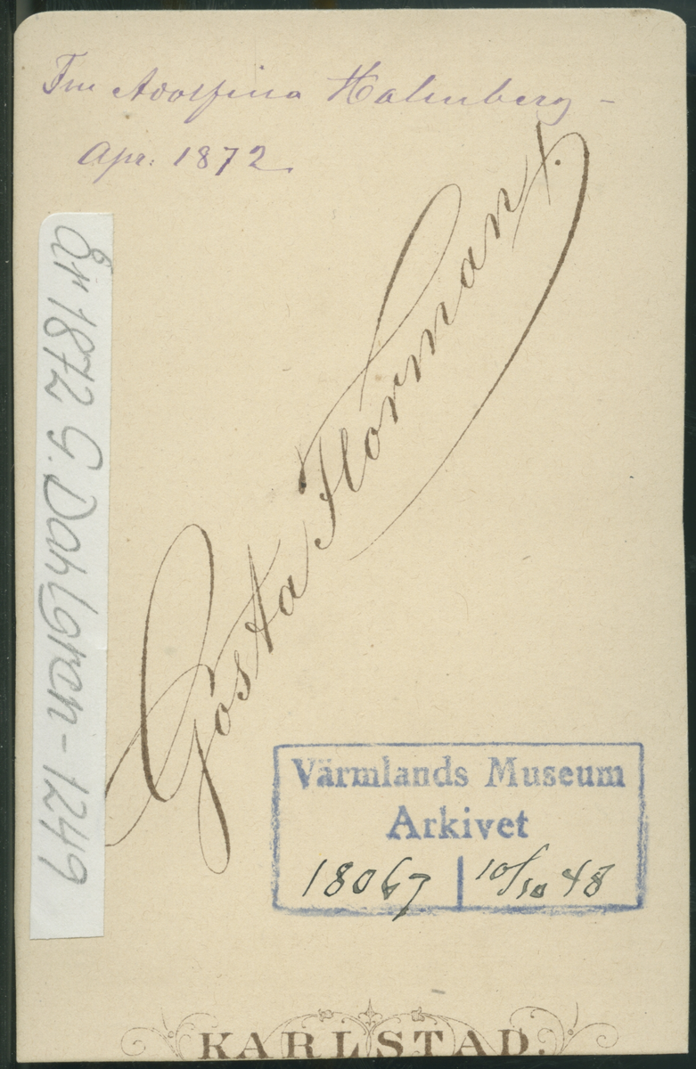 På kuvertet står följande information sammanställd vid museets första genomgång av materialet: Fru Adolfina Holmberg