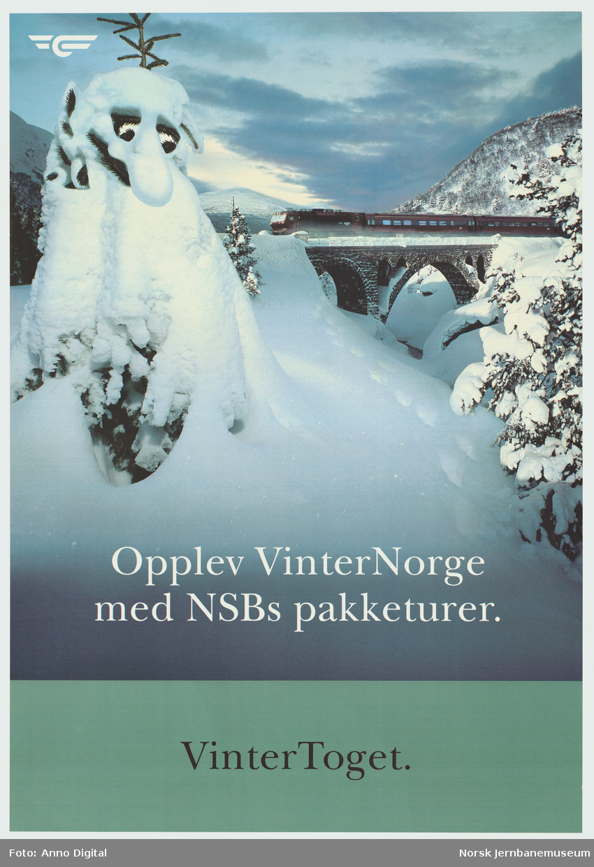 Reklameplakat fra NSB: Opplev VinterNorge med NSBs pakketurer