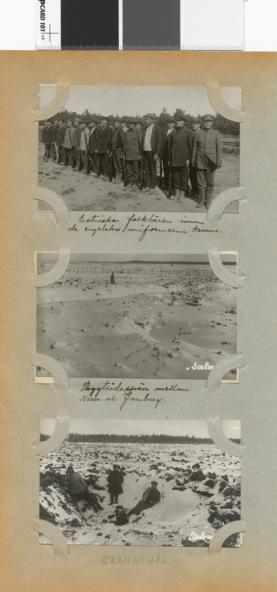 Text i fotoalbum: "Taggtrådsspärr mellan Narva och Jamburg."