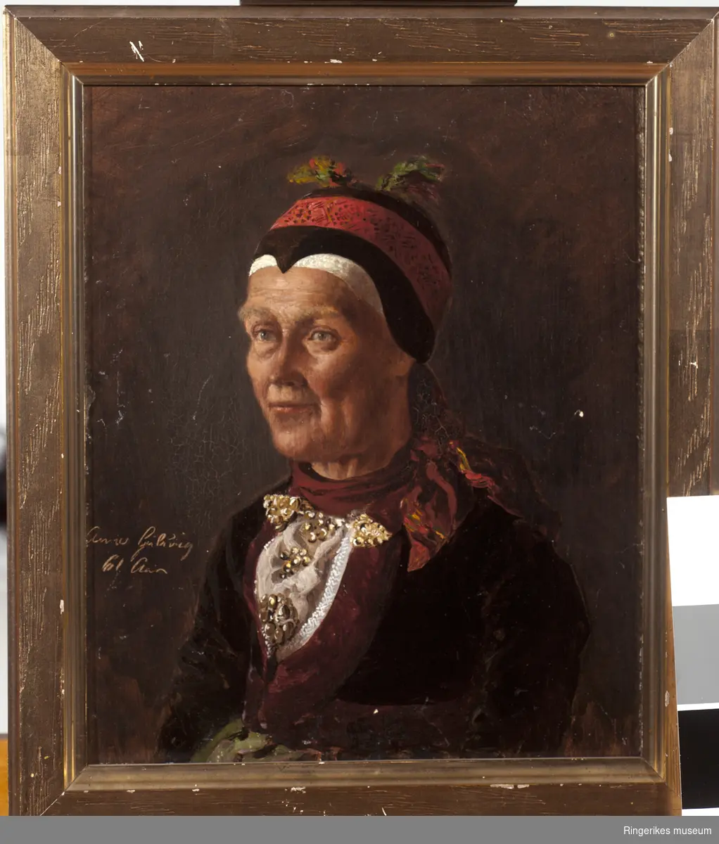 Portrettmaleri av kvinne i bunad / folkedrakt