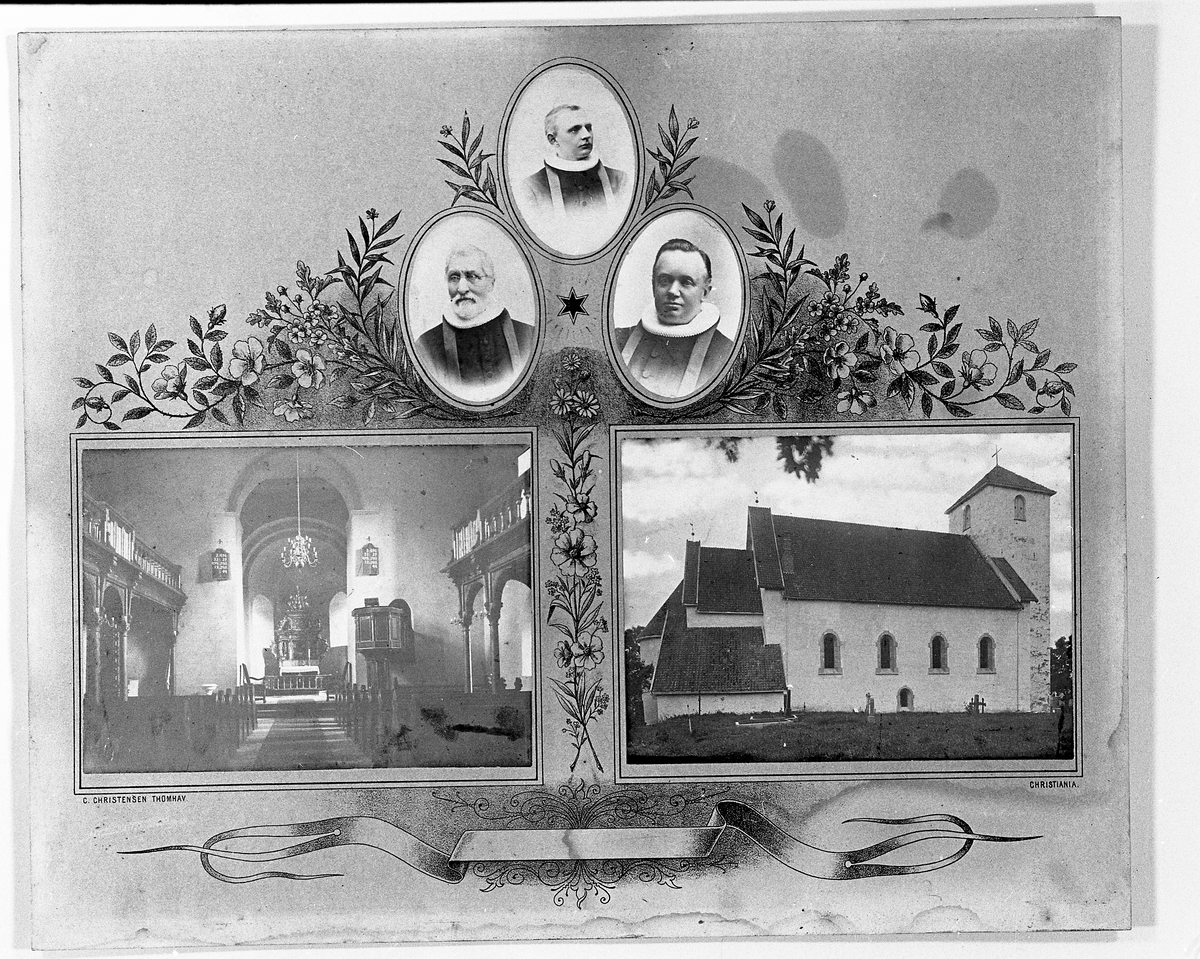 Tre prester, Hoff Kirke og interiør fra Hoff Kirke.