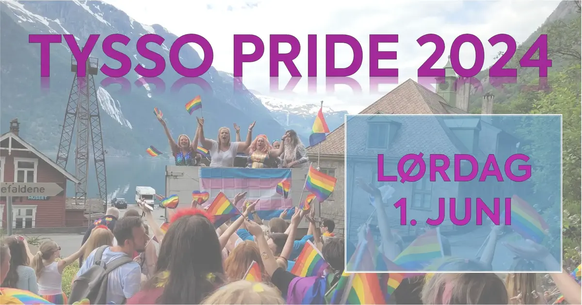 Glade menneske som veiftar med regnbogeflagg. Velkomen til Tysso Pride 2024