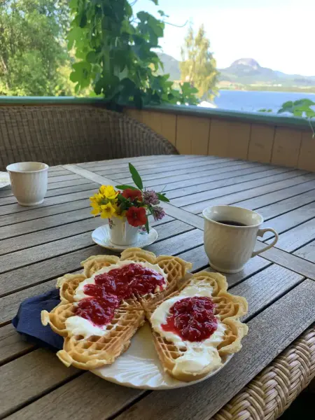 Vaffel med rømme og syltetøy