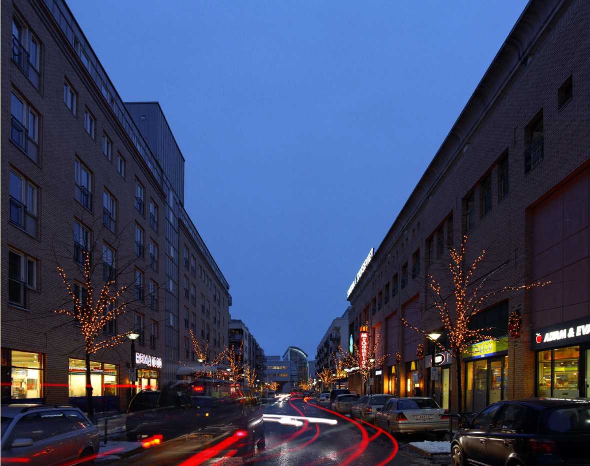 Julebelysning.

Lysende trer danner allèeffekt ved Sandvika Storsenter. Hvite lys i lenker