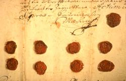 Bumerke fra skjøte på Øvre Frisvoll 1702.