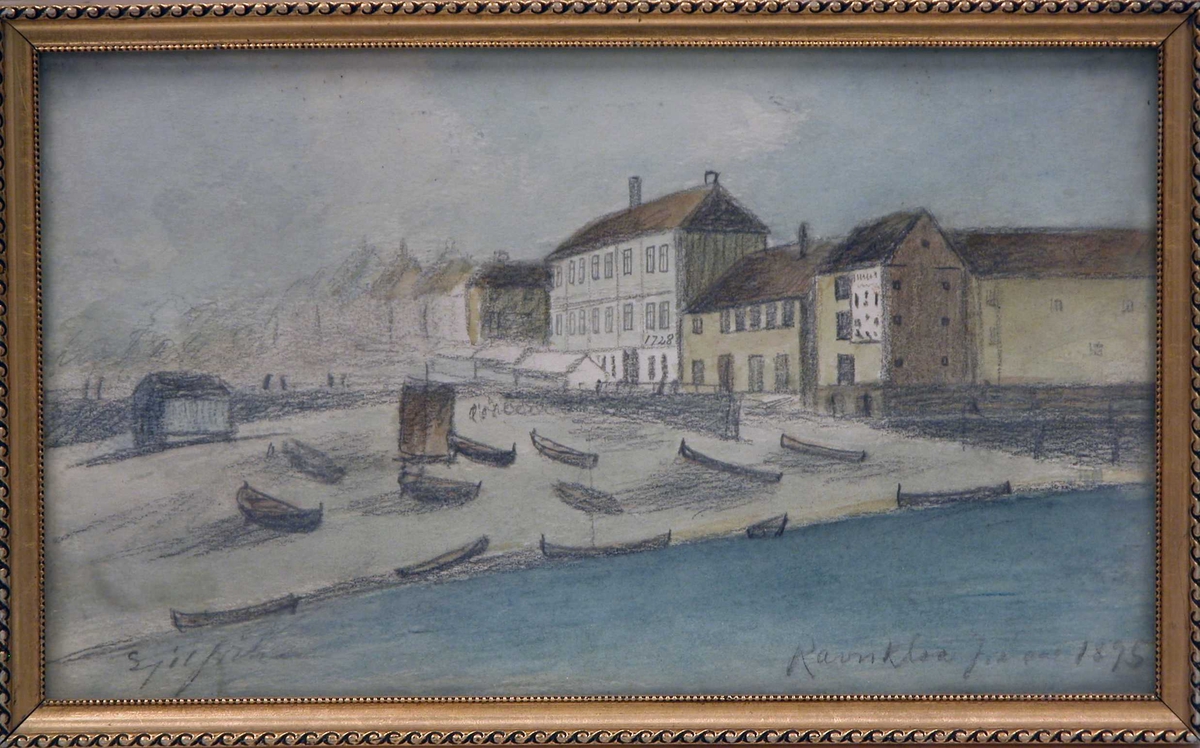 Tegning av Ravnkloa fra sjøsiden/nord datert 1895.