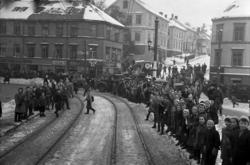 Sporveiens 50-årsjubileum, trikken på vei mot Innherredsveie