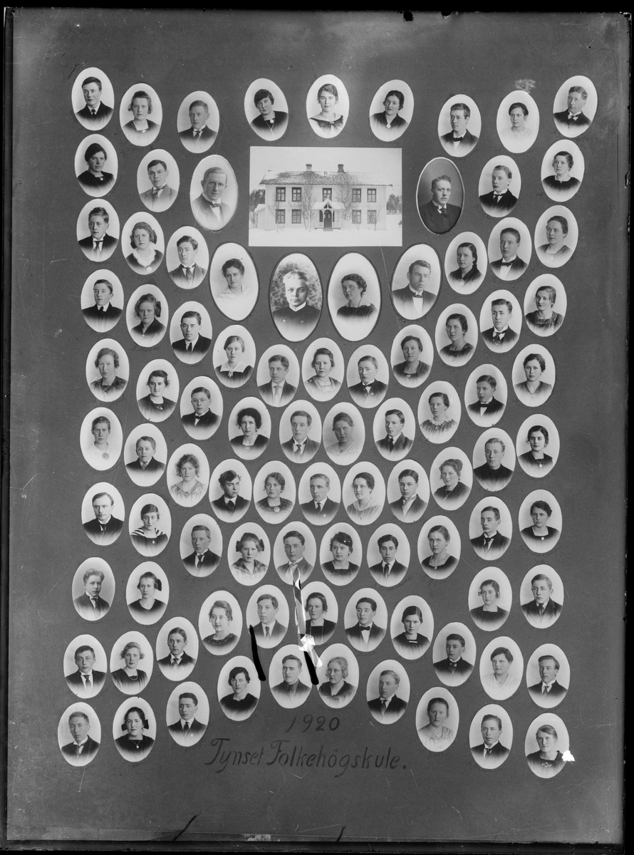 Skolebilde fra Tynset Folkehøgskule, 1920. Portretter