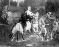 Brudetog gjennom skogen. Detalj av maleri malt av Adolf Tide