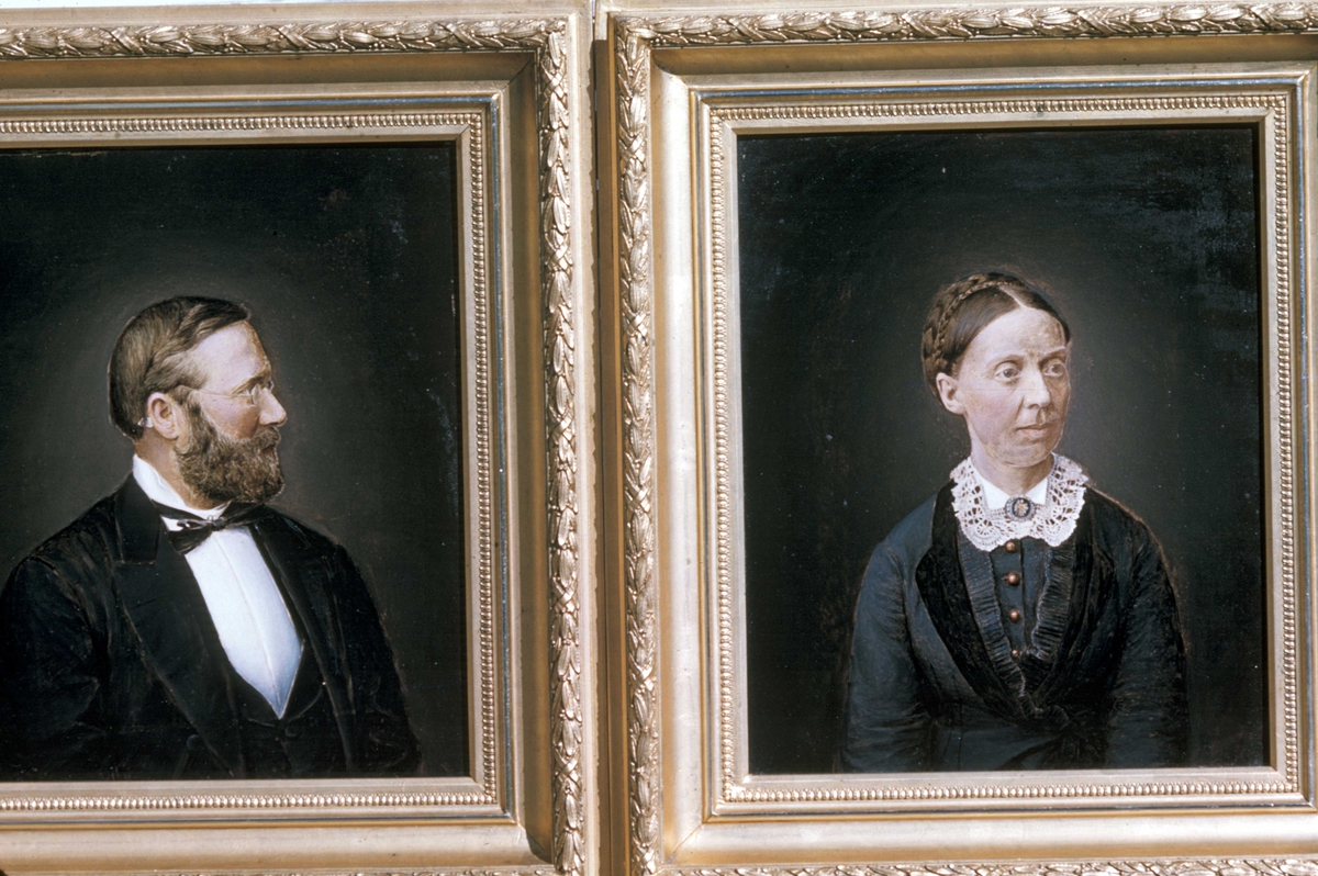 Portrettmalerier.Den tidligere norske statsminister i Sverige - Quam, og hans kone Gryte Quam.