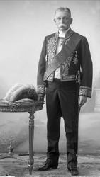 Portrett, mann i embetsmannsuniform. Hr. minister Prebensen.