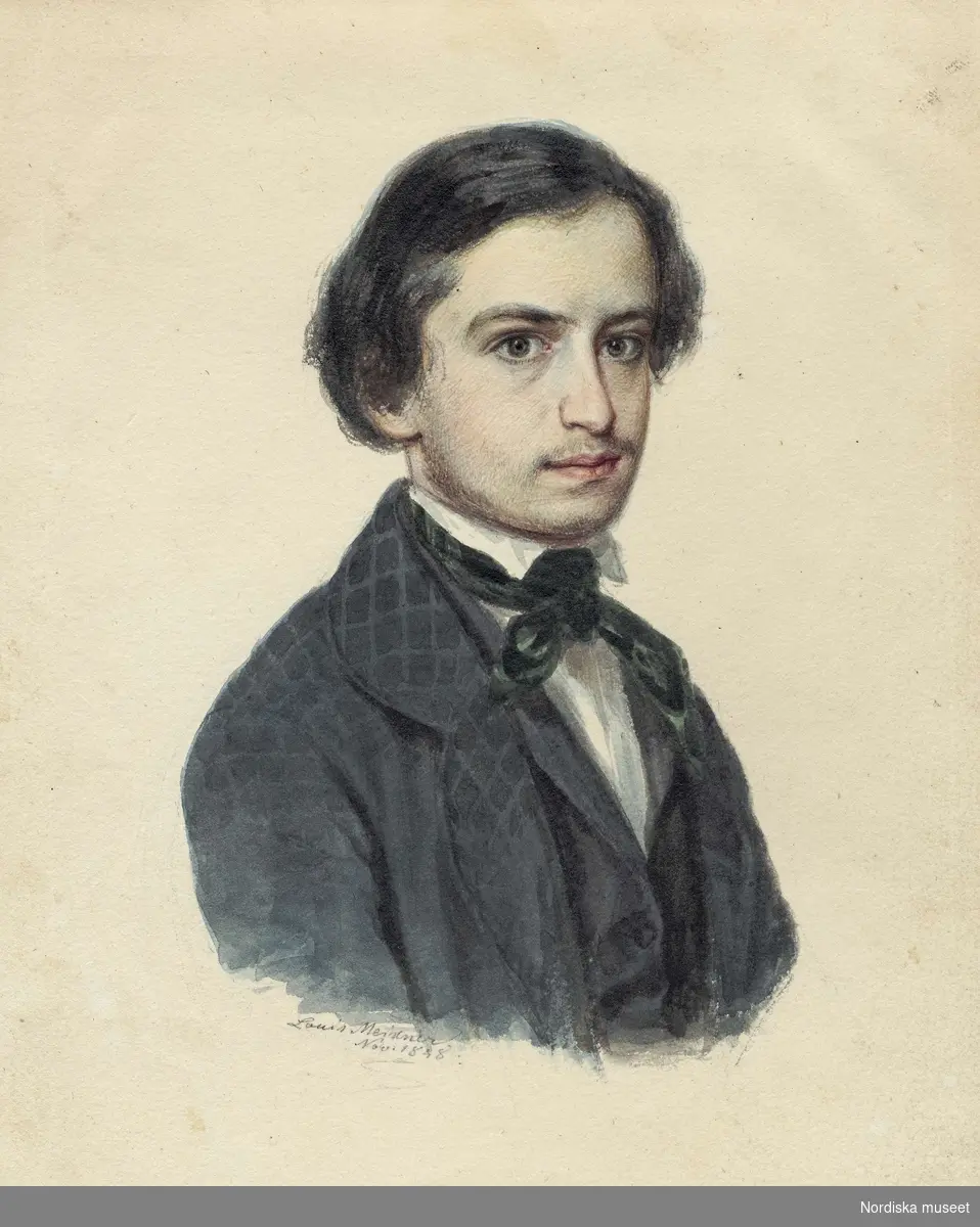Porträtt av Edvard Flygare, fil. dr., 1829-52. Son till Emilie Flygare-Carlén. Målning på papper av Louis Meisener daterad november 1848.