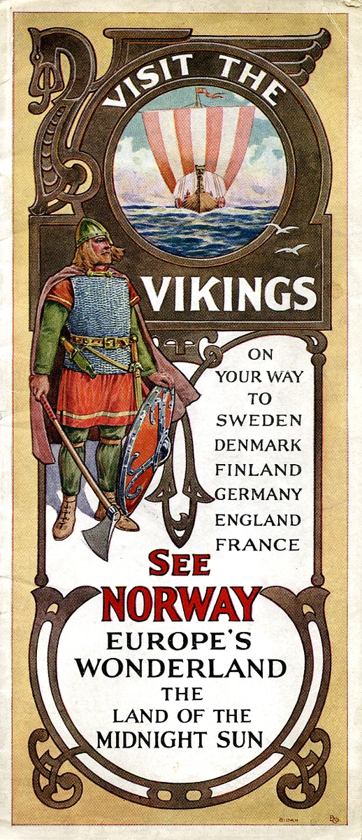 Brosjyre "Visit the Vikings" fra D/S 'Bergensfjord' (b.1913, Cammell Laird & Co. Ltd., Birkenhead).