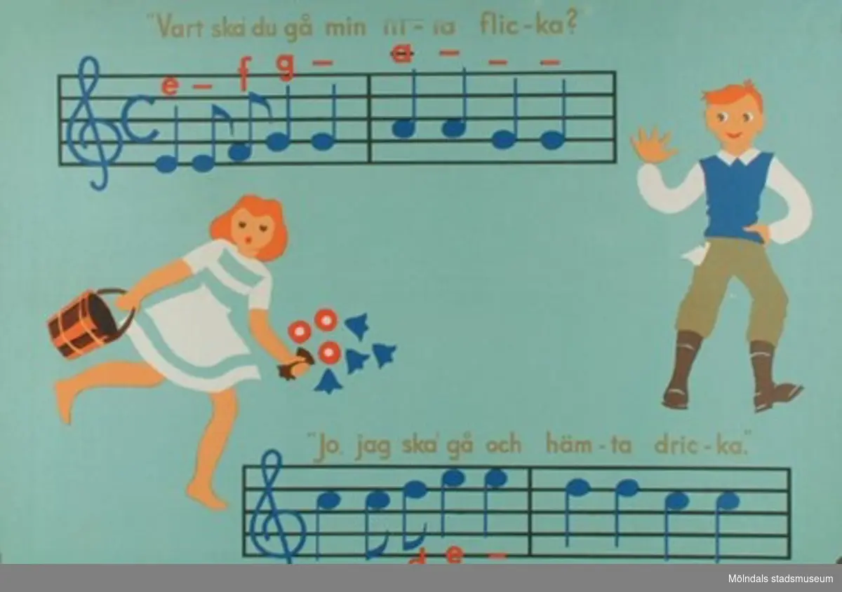 Musik."Vart ska du gå min lilla flicka?"Melodiplanscher av Elisabeth von Schwerin.