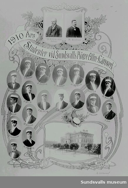 1910 års studenter vid Sundsvalls Högre Allm. Läroverk. Montage.