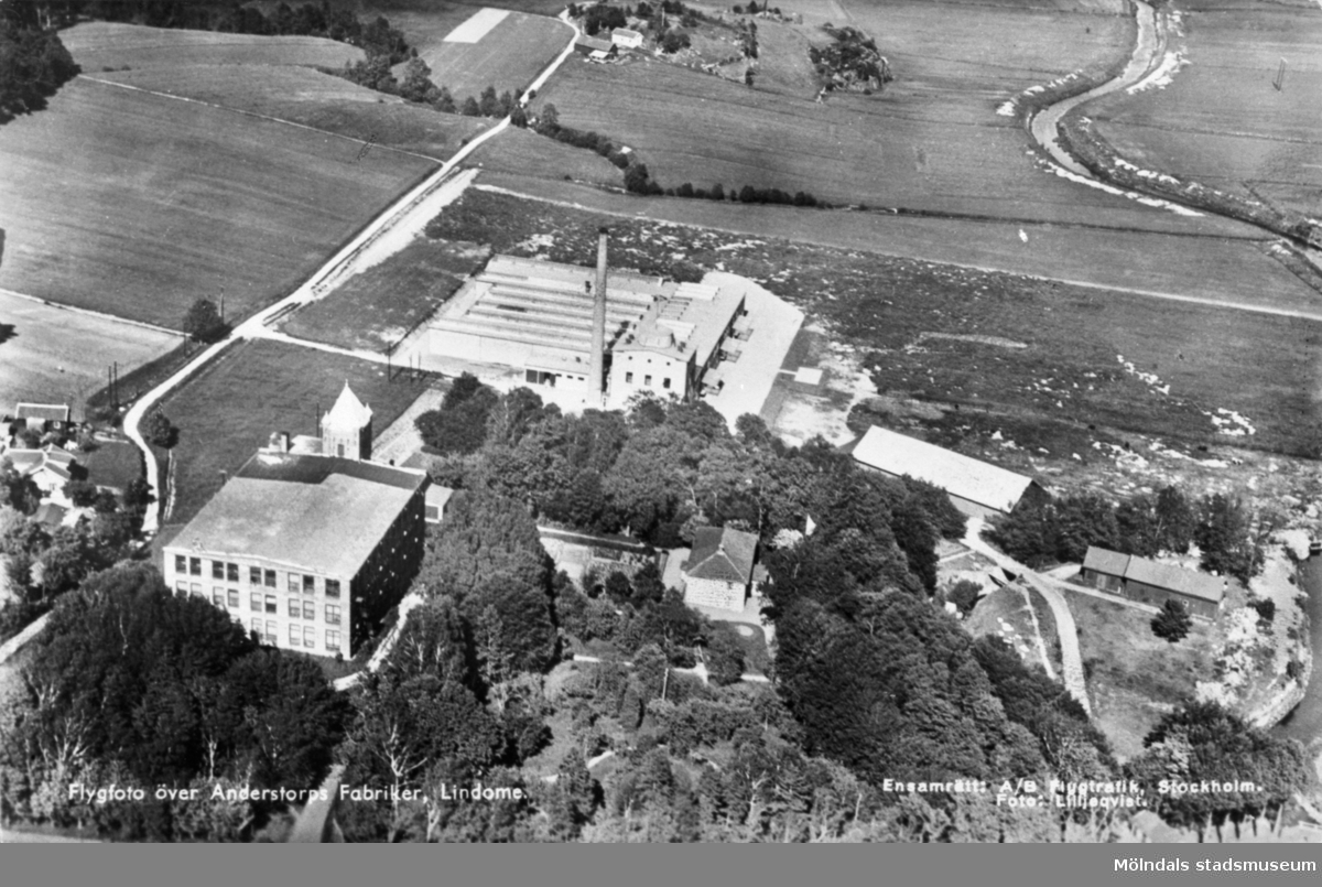 Flygfoto över Anderstorps fabriksanläggning, 1950.