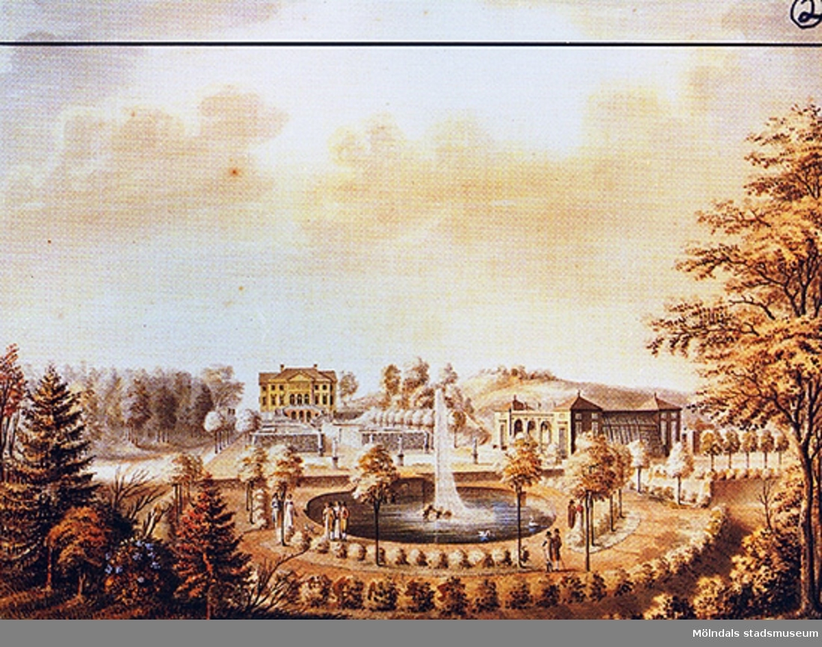Målning av Gunnebo slott från den södra sidan. Okänt årtal och konstnär.