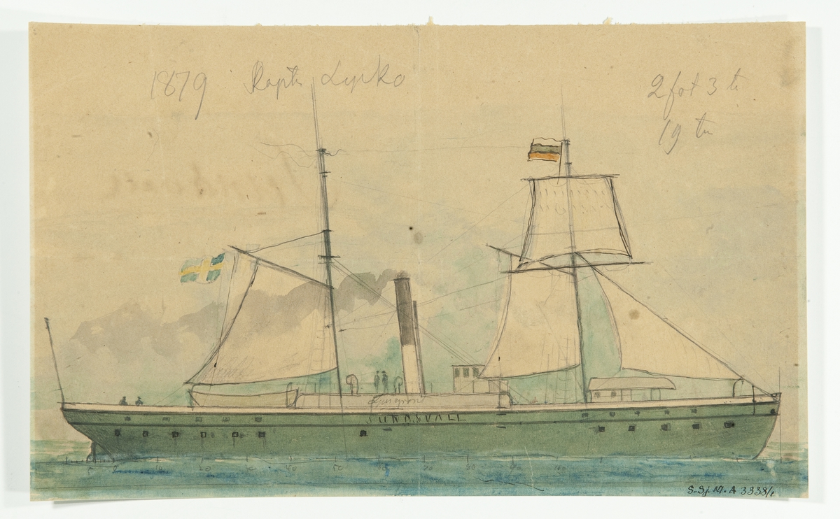 Ångfartyget Sundsvall, ritat av P. W. Cedergren.