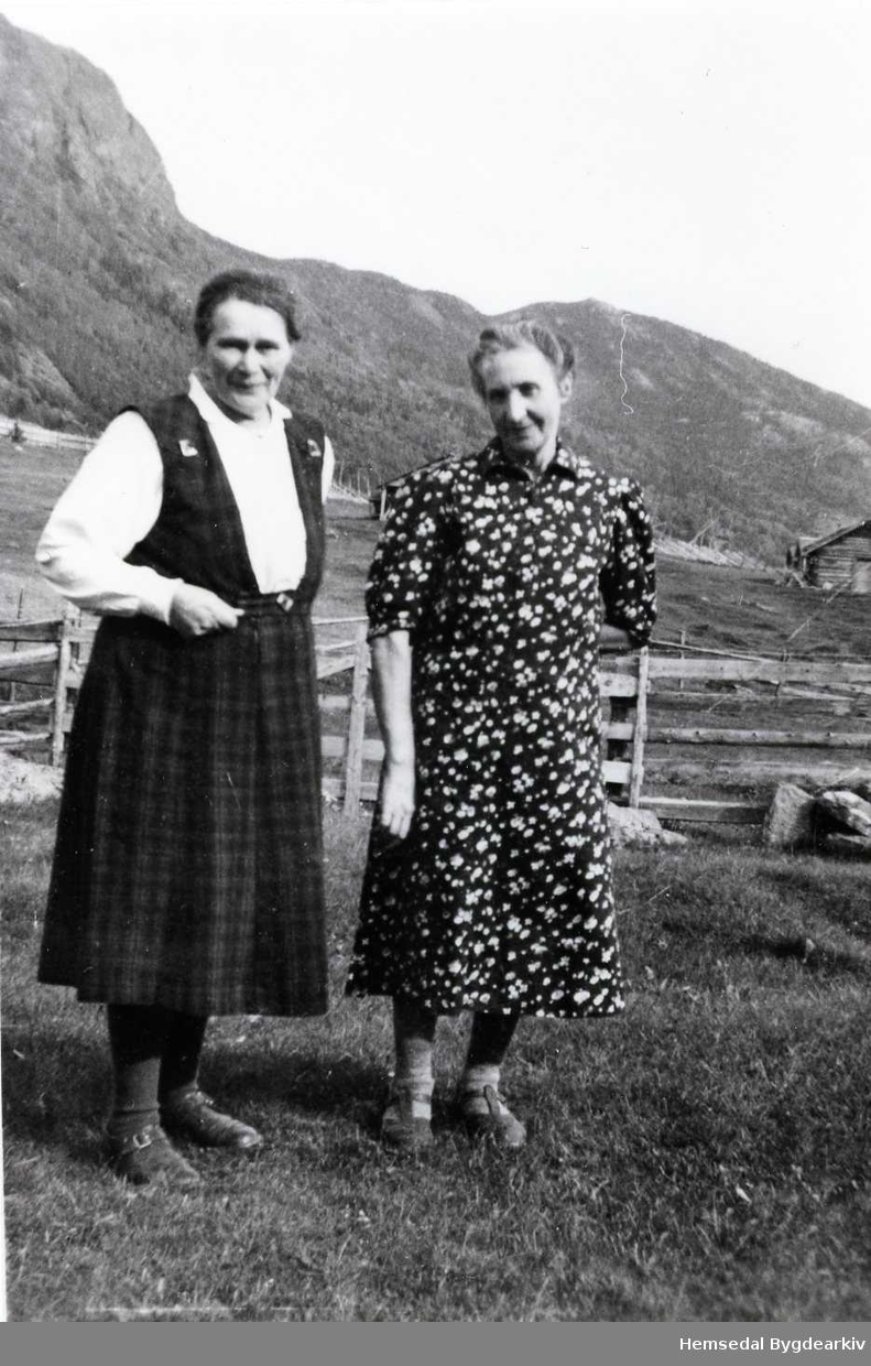 På Jordheim,65.8, i Hemsedal, ca. 1950.
Frå venstre: Barbo Jordheim og Birgit L Jordheim ("Sybilla).
