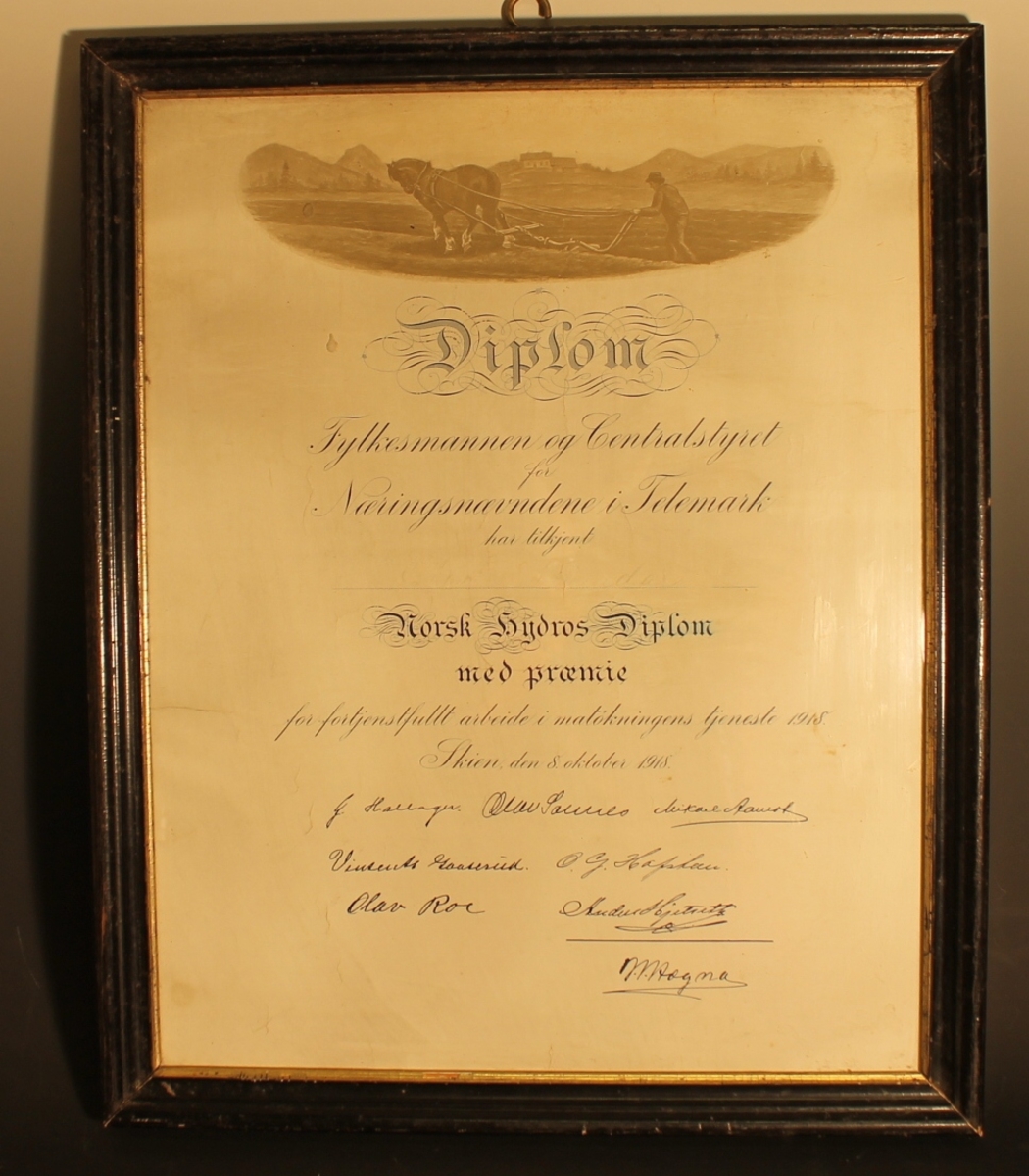 Mann pløyer med hest.