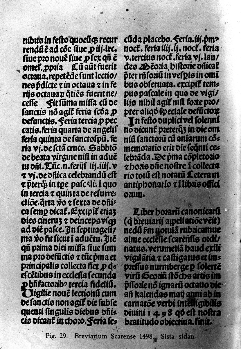 Breviarium Scarense, 1498. Sista sidan. Fotograf KJ Österberg.