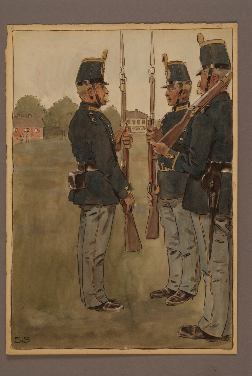 Plansch med uniform för infanteri, ritad av Einar von Strokirch.