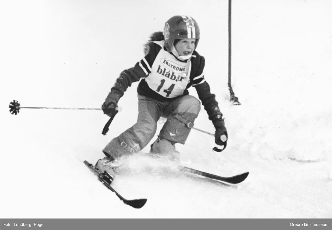 Skidåkning, slalom. Peder Blomqvist, Nora vattenskidförening. 
31 januari 1977.