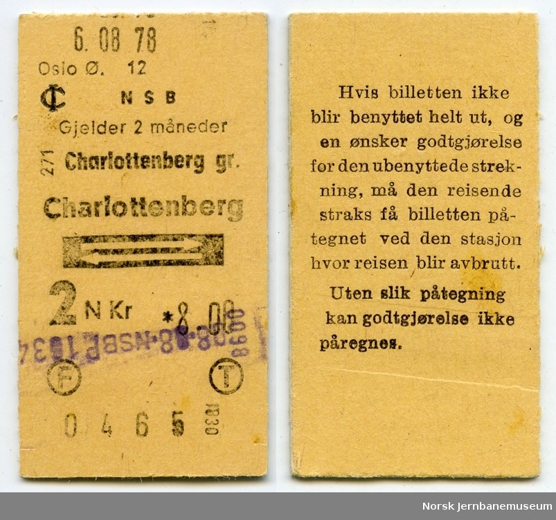 Tur/returbillett Charlottenberg gr-Charlottenberg, 2. klasse, maskinbillett