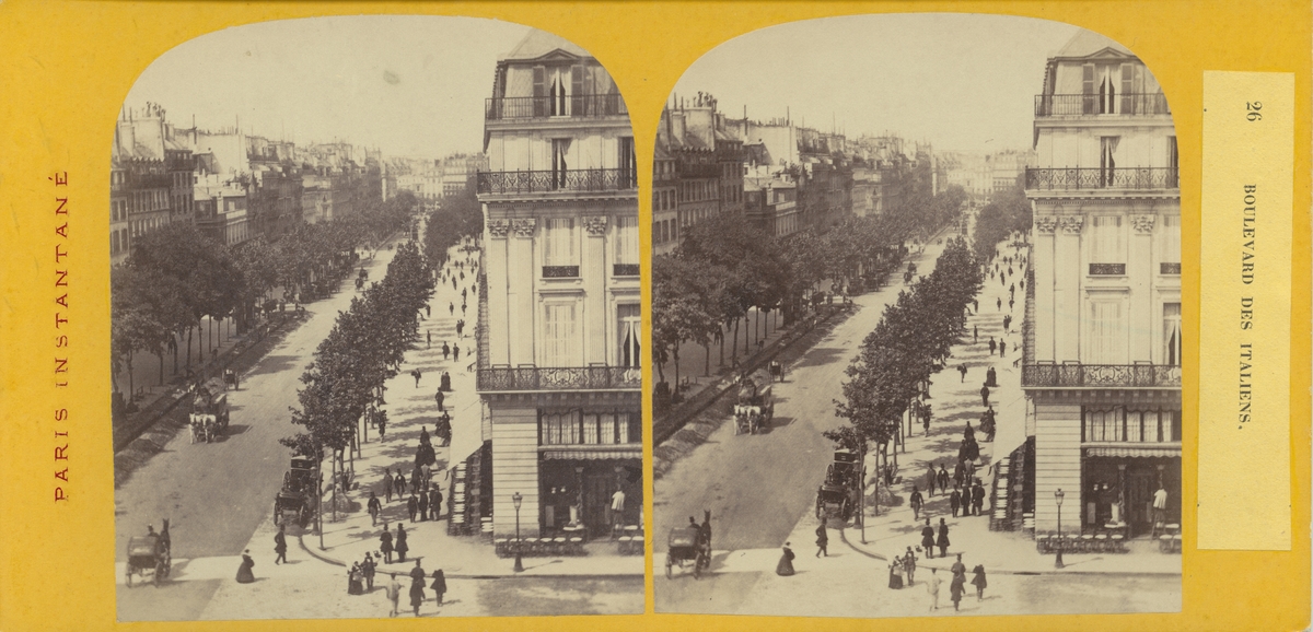 Stereobild med motiv från gatan Boulevard des Italiens, Paris.