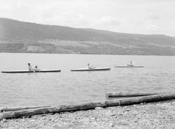 Fra Mosodden ved Mjøsa. Kajakkpadlere.