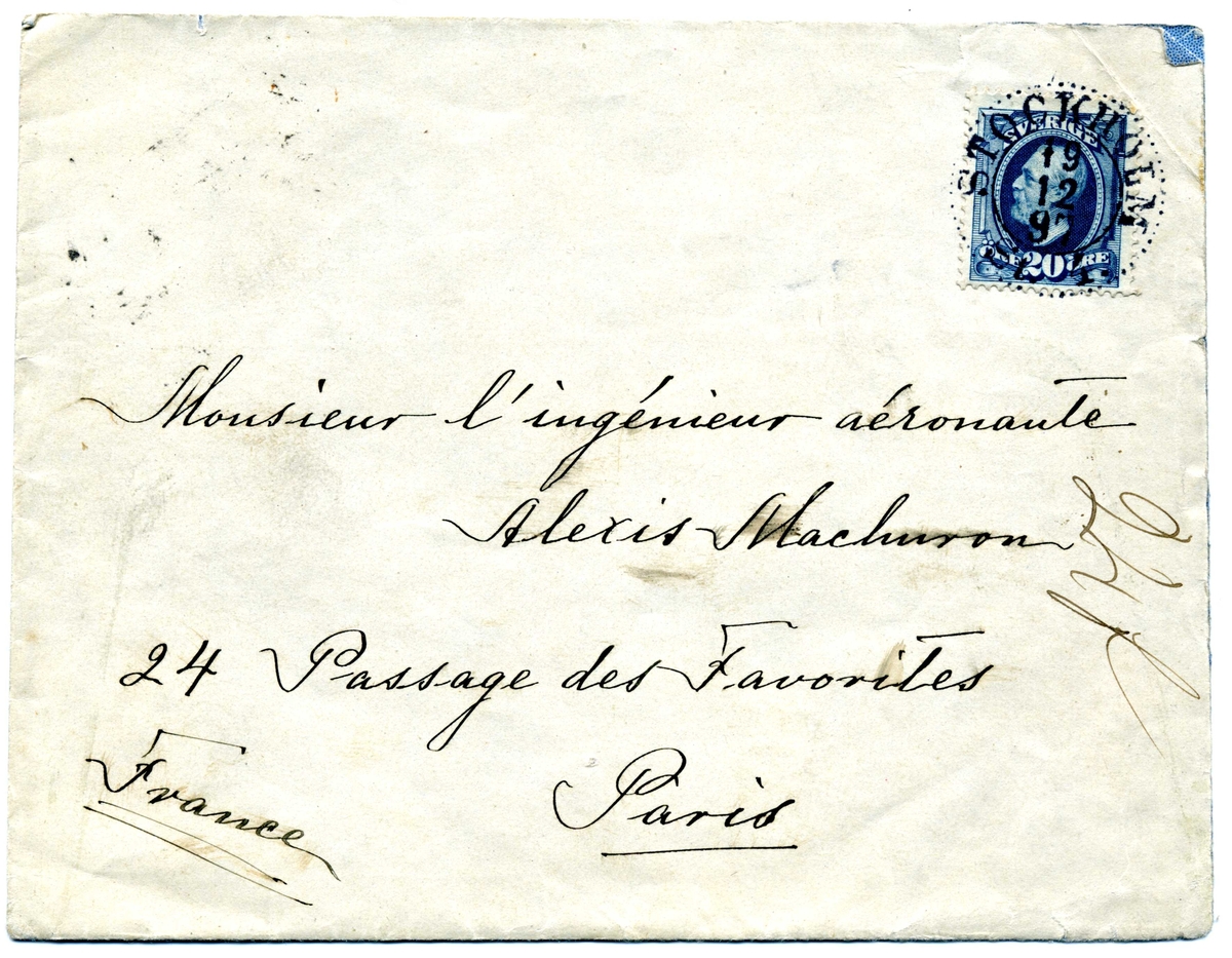 Brev m kuvert från A Charlier till A Machuron, på franska.