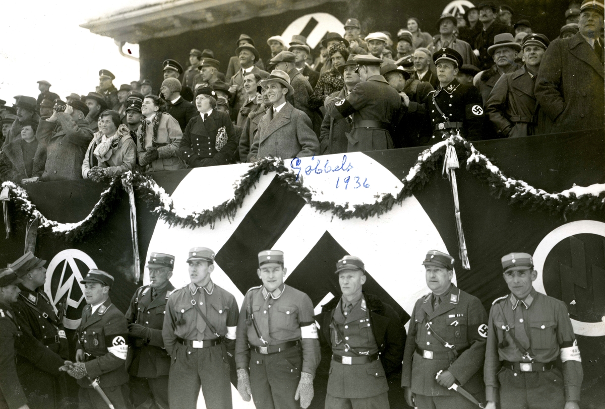 Propaganda minister Joseph Goebbels and others on the grand stand