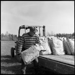 Lasting av NPK-sekk på bil.