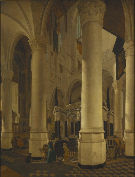Interiör av Nieuwe Kerk i Delft med Vilhelm I:s gavmonument