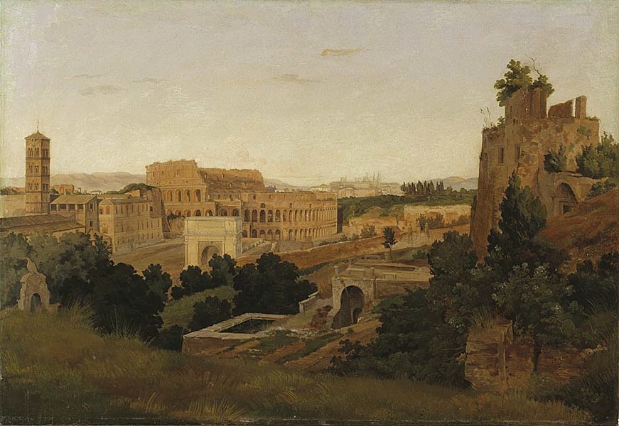 Utsikt över Rom med Colosseum. Studie