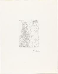 Fet prostituert og mann med rembrandtsk hodeplagg og fransk 