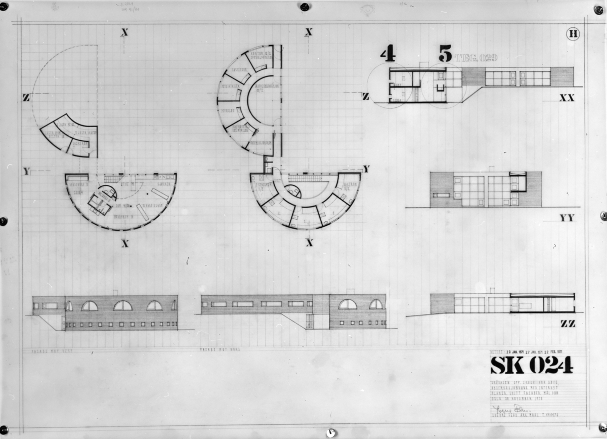 Tegninger og modeller av Skådalen offentlige skole.