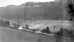 Bebyggelse og vei langs en fjord. Tror dette er Eidsvåg i Ne