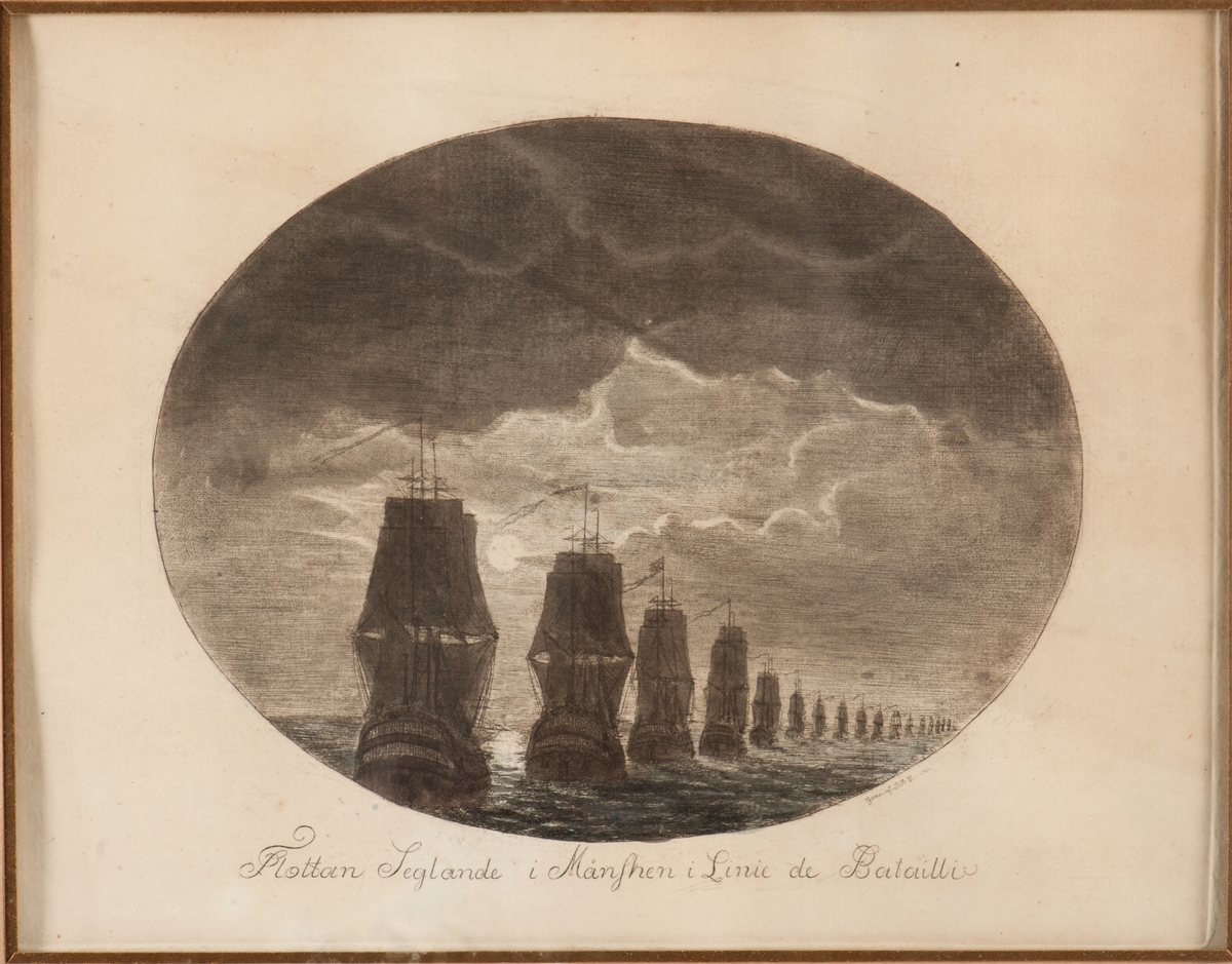 Flottan seglande i månsken i Linie de Bataille