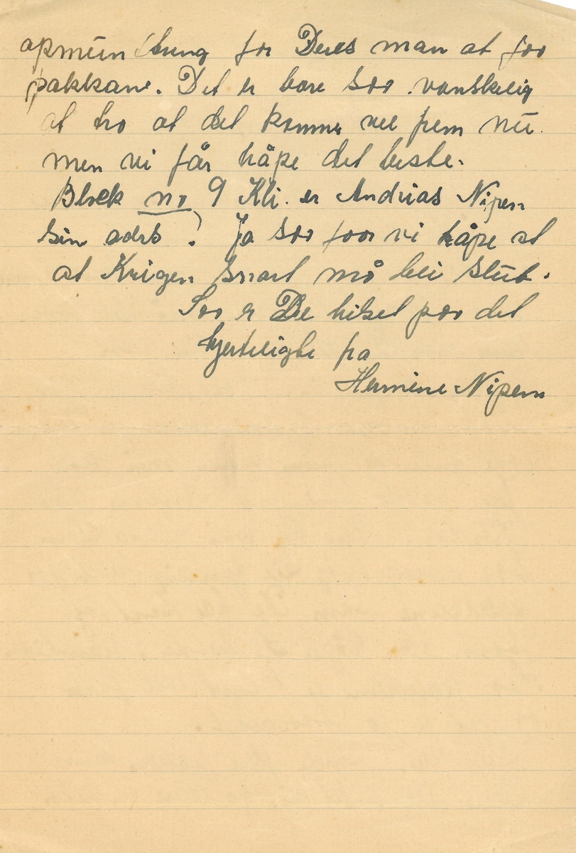 Handskrive brev som er udatert, men av teksten kan ein skjøna at det er skrive mellom 1942-1945.